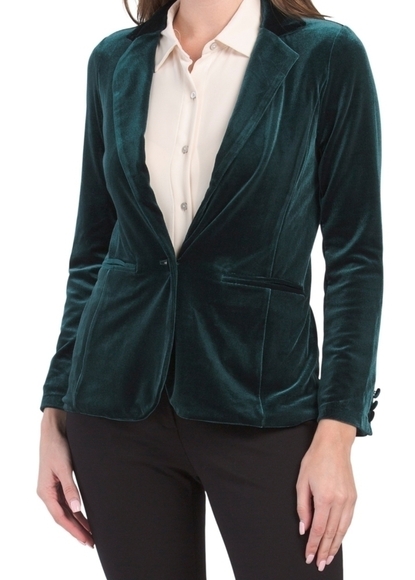 𝅺Tahari  Holiday Green Velour Blazer - Picture 1 of 12